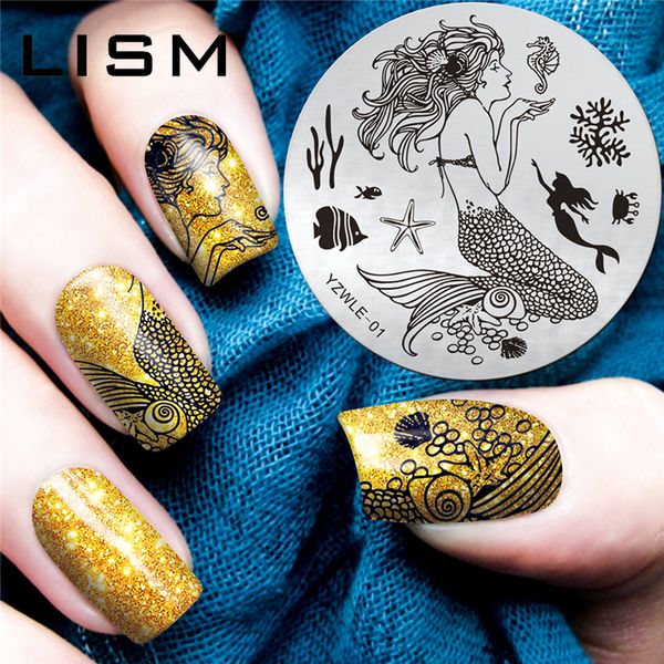 

30 types 5.5cm round nail stamper metal art stamp image plate pattern stamping plate mermaid diy nail template stamping tools, White