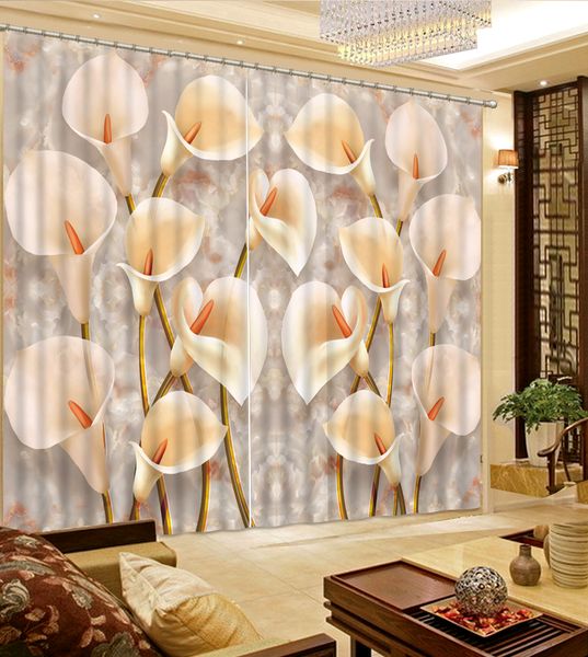 

simple and white flowers 3d blackout curtains window curtain living room home improvement bedroom curtain
