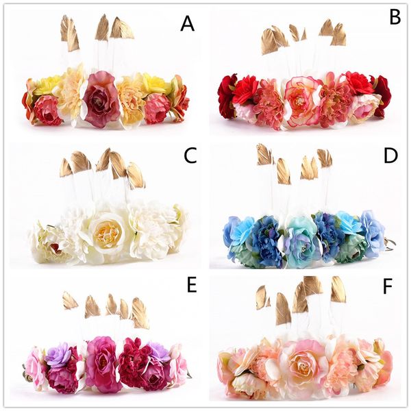 

mix 6 styles ins baby girls feather fabric flower headbands infant toddler pgraphy props hair sticks headdress kids hair accessories, Slivery;white