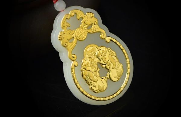 

gold inlaid jade gold k natural hetian jade pendant, Silver