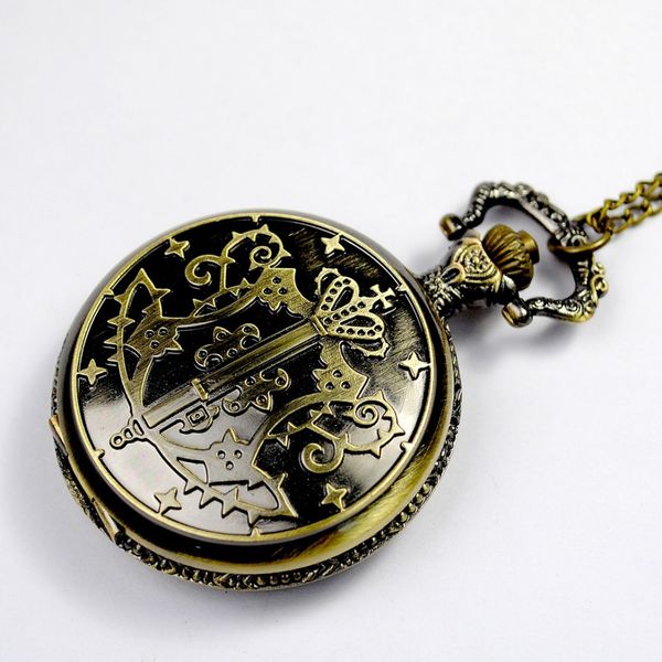 

wholesale 100pcs/lot pendant chain quartz bronze magic watch pocket watch pw100, Slivery;golden
