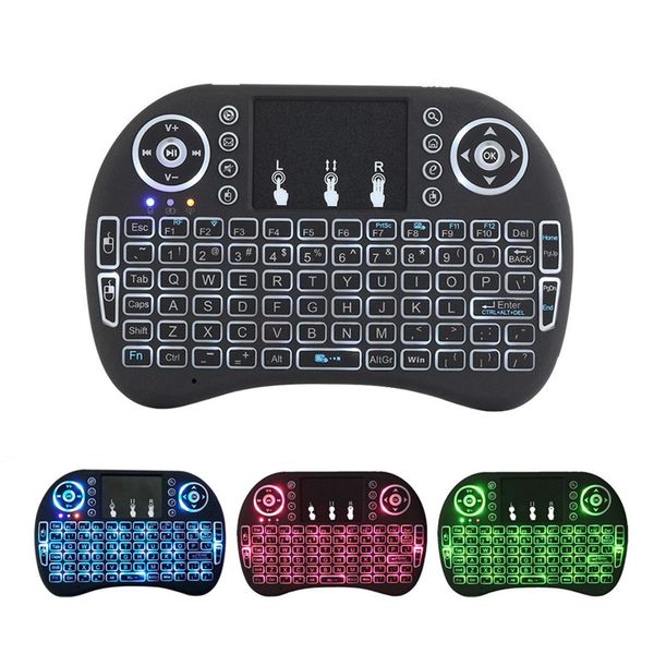 Teclado i8 retroiluminado 2.4G Controles remotos sem fio Fly Air Mouse recarregável com retroiluminação Touchpad para MXQ pro X96 TV Box