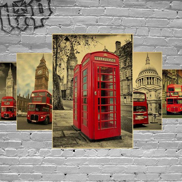 

vintage london red bus poster retro landscape bus booth big ben poster art wall home decoration