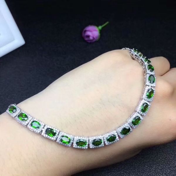 

925 silver inlaid natural turquoise emerald bracelet 17p4*6multiple gems. deluxe style beautiful jewelry, Golden;silver