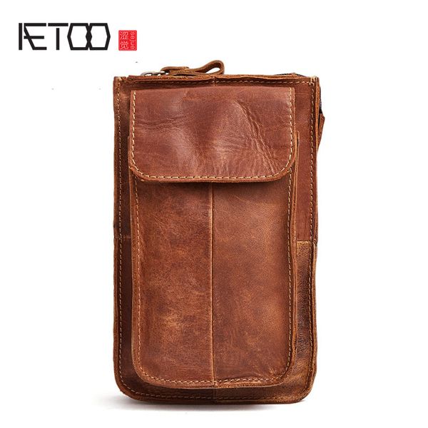 

aetoo crazy horse skin retro wear belt mobile phone small pocket fashion casual leather men bag