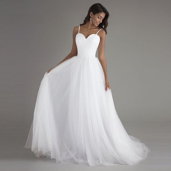 

white elegant beautiful strap beach wedding dresses simple tulle casamento sashes bridal gown custom made, Blue;red