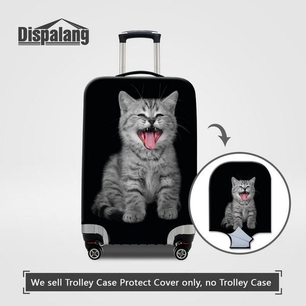 

travel on road luggage protective cover 3d printed cat animal thicker covers for a suitcase children fashion outdoor dust travel accessories, Black