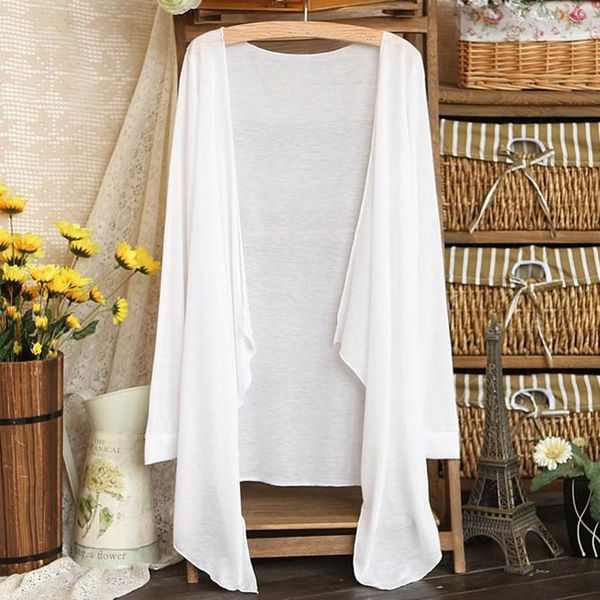 

women's blouses long style cardigan women kimono long sleeve oversized shawl blouse solid blusas bordadas &120, White