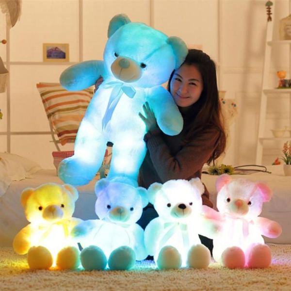 

30cm 50cm colorful glowing teddy bear luminous plush toys kawaii light up led stuffed doll kids christmas