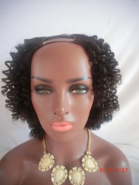 

size 1x3/2x4/4x4 8-24inch kinky curl human hair u part wig peruvian virgin hair middle/left/right u part lace wigs for black women, Black;brown