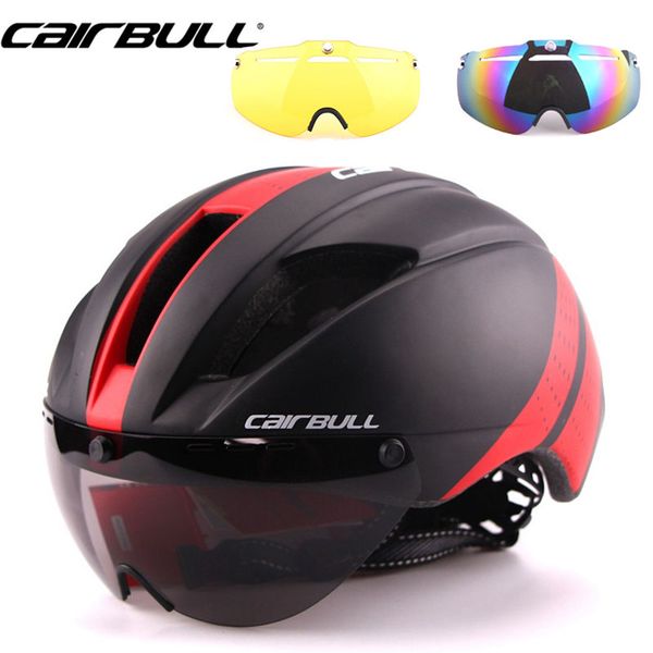 

3 Lens 280g Speed Aero Road Bicycle Helmet Cycling Bike Sports Safety Helmet Racing in-mold Road Bike Cycling Goggles red