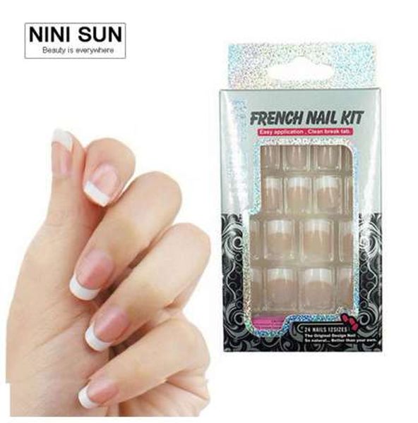 

24 pcs nail art tips classic french new girls/bride pre designed fashion french nail tips abs false nail half tip with glue, Red;gold