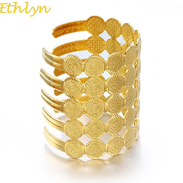 

ethlyn wide coin cuff bangle women middle eastern jewelry new arab ethnic gold color bracelets jewelry gift (can open) b062, Black