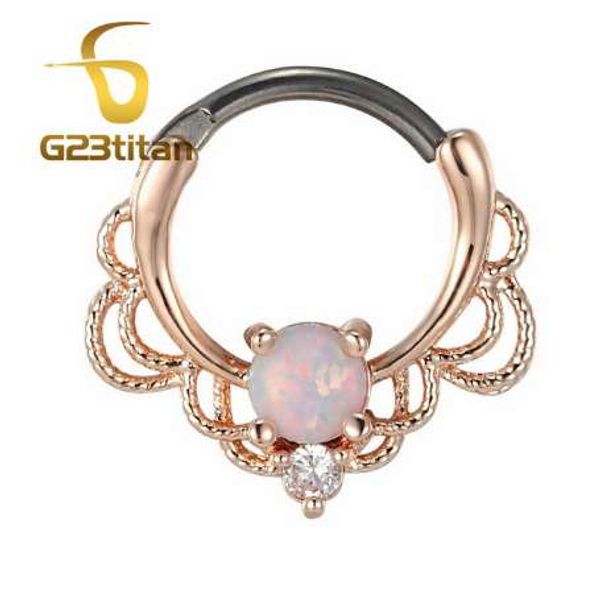 

g23titan rose gold color opal rings for piercing septum earring ear tunnel 16g titanium pole natural opal stone septum, Silver