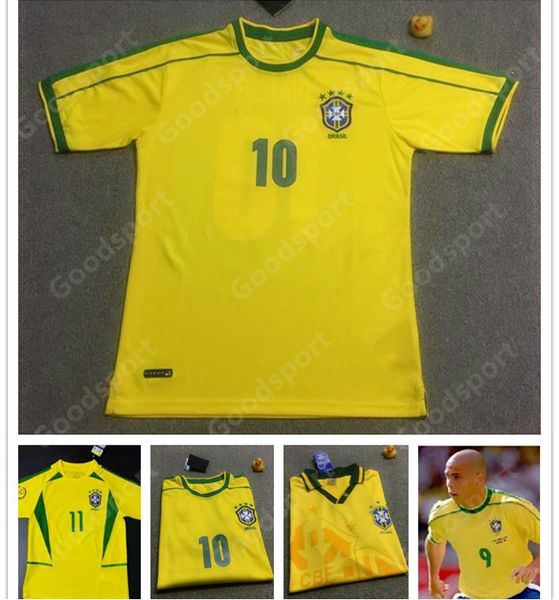 

1994 1998 2002 brazil home jersey 93 94 98 02 brasil classic shirts carlos romario ronaldo ronaldinho jersey camisa de futebol vintage sr, Black;yellow
