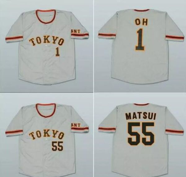 

yomiuri 55 hideki matsui 1 sadaharu oh baseball jerseys cheao stitched team grey size s-4xl,mix order, Blue;black