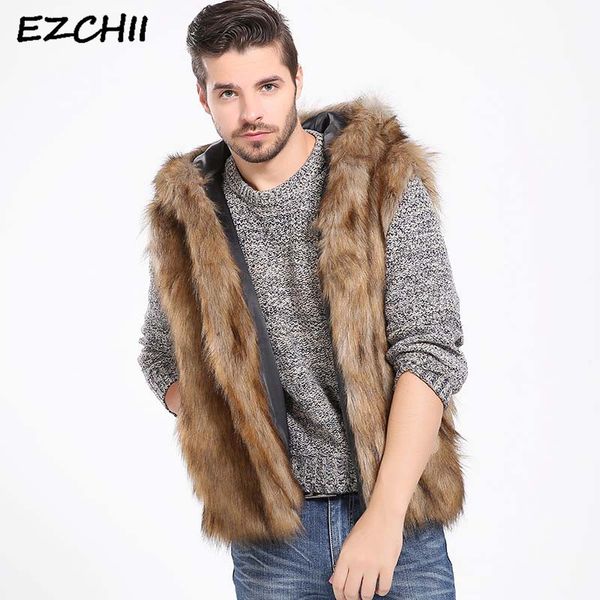 winter thicken warm men hairy faux fur vest hoodie hooded waistcoats pockets coat outerwear jackets plus size 3x, Black;white - buy at the of $41.61 in dhgate.com | imall.com