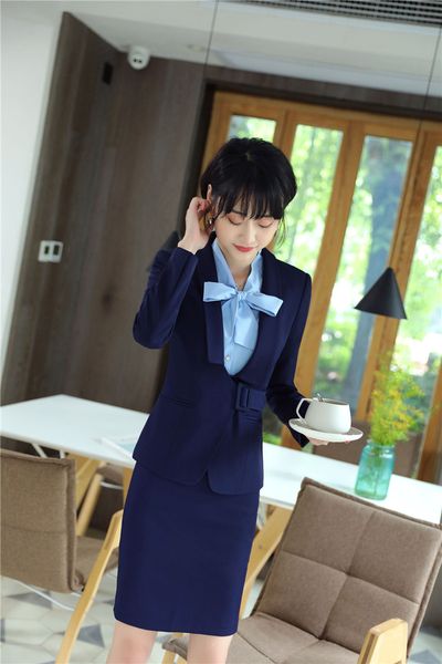

spring fall fashion navy blue women skirt suits with jackets and skirt business work wear professional female blazers sets, White;black