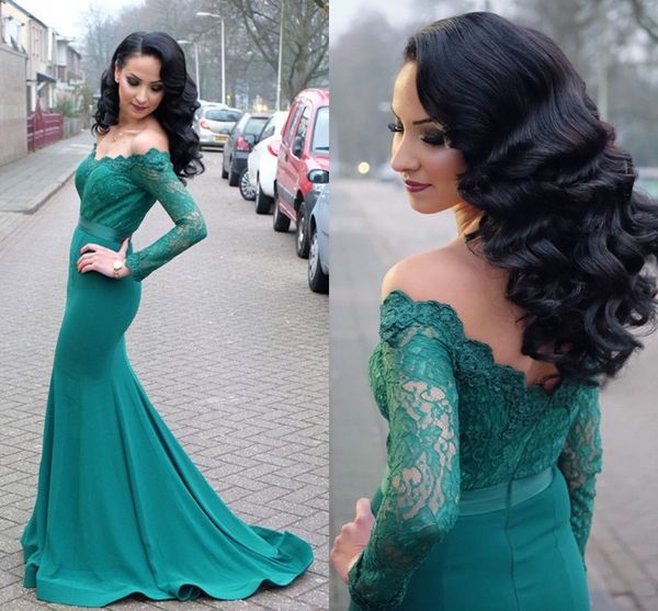 

mermaid off the shoulder prom dress with long sleeve illusion lace sash evening gowns formal dresses red carpet dress chiffon party dress, Black