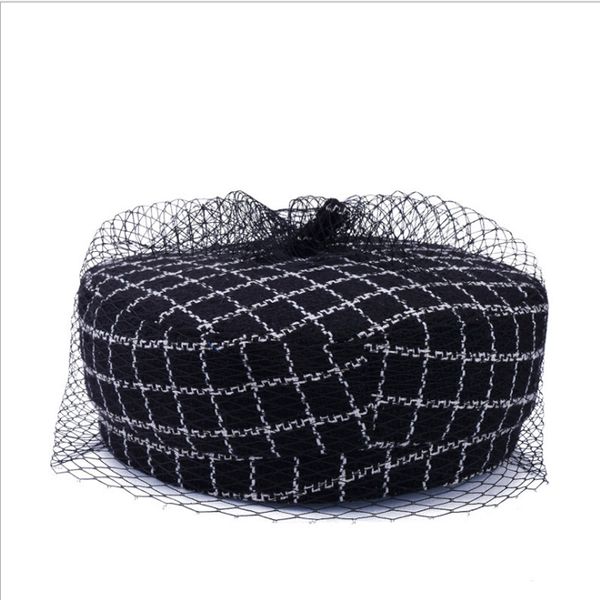 

classic lattice beret hat for female winter net yarn octagonal hats elegant thicken berets painter cap for women, Blue;gray