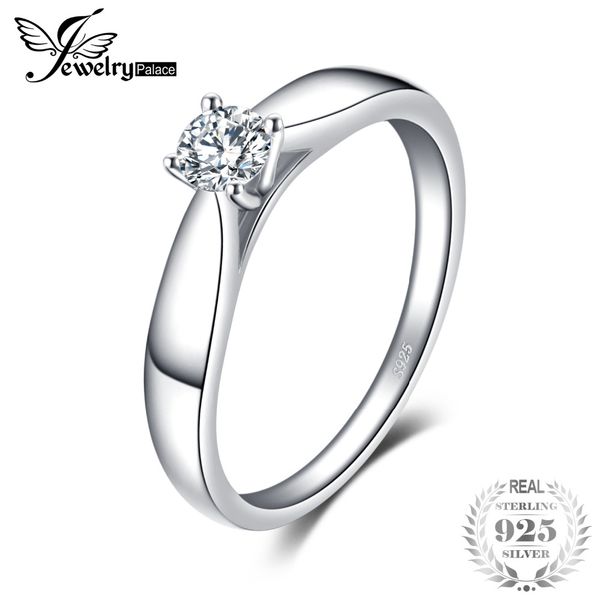 

jewelrypalace 925 sterling silver 0.2ct cubic zirconia solitaire engagement ring for women new simple finger ring trendy jewelry, Slivery;golden