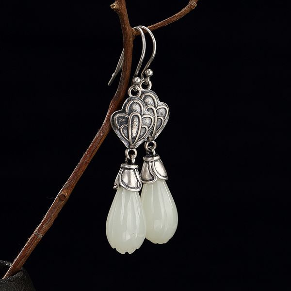 

2018 sale limited anniversary brinco s925 pure antique old mosaic and tian yu magnolia flower lady high-end earrings wholesale, Golden;silver