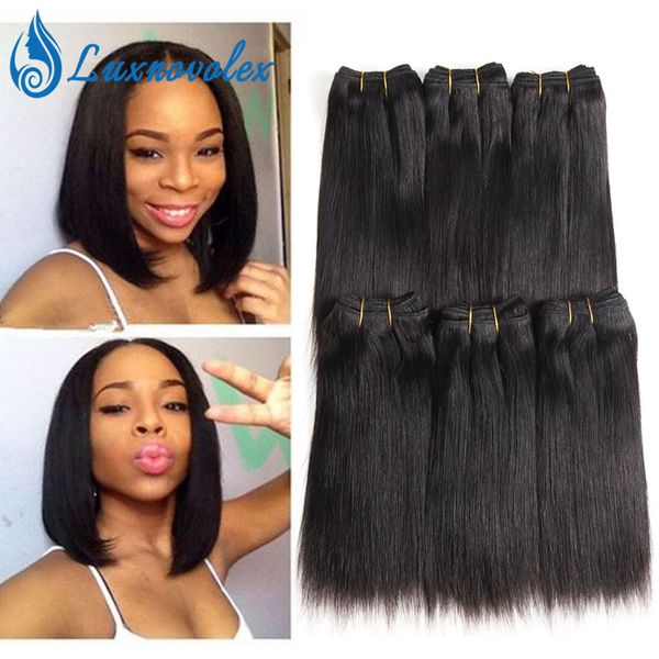 Cabelo Liso brasileiro 6 Pacotes Malaio Peruano Indiano Curto Tecer Cabelo Humano Pacotes de 8 Polegada 50g / Bundle Total 300g Cor Natural