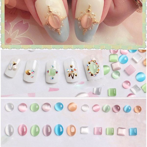 

100pcs est japanese nail art style opal cat's eye stone for nail art diy decorate, Silver;gold