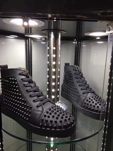 

prefer gift spikes high red bottom studded sneakers shoes women,men luxury designer flat casual red sole autumn winter trainers 35-46, Black