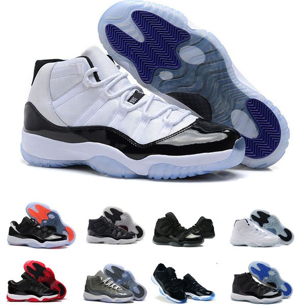 

2018 Cap and Gown 11 XI 11s PRM Heiress Black Stingray Gym Red Chicago Midnight Navy Space Jams Men Shoes casual men size 40-45