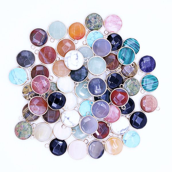 

natural round crystal quartz stone mixed pendants connector for diy natural stone druzy necklace earrings jewelry making, Bronze;silver