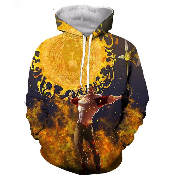 

newestl мода мужчины / женщины аниме семь смертных грехов escanor забавный 3d печатный толстовка crewneck толстовки мода повседневная толсто, Black