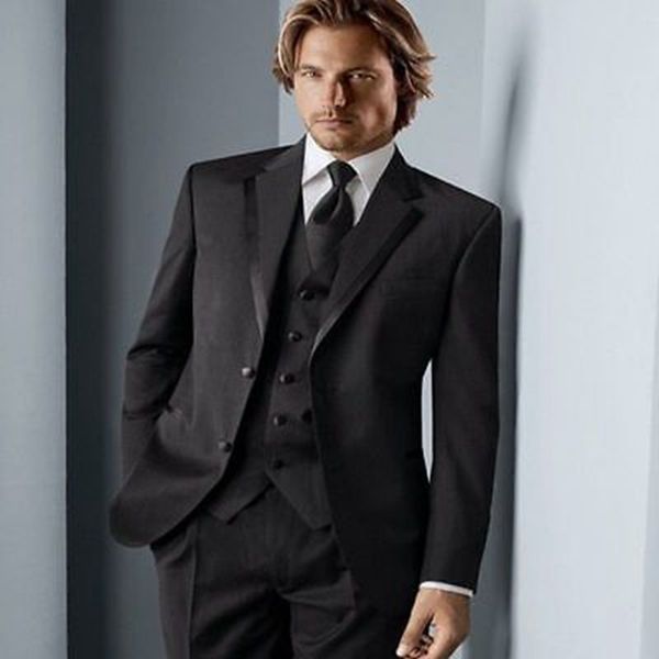 

black mens coat groom western wedding tuxedo blazer suits jacket pants vest tie, White;black