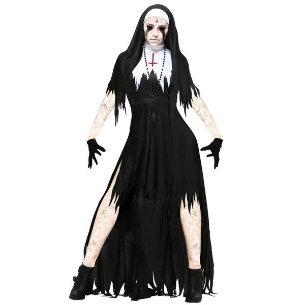 

halloween ladies scary demon nun graveyard corpse zombie fancy dress costume, Black;red