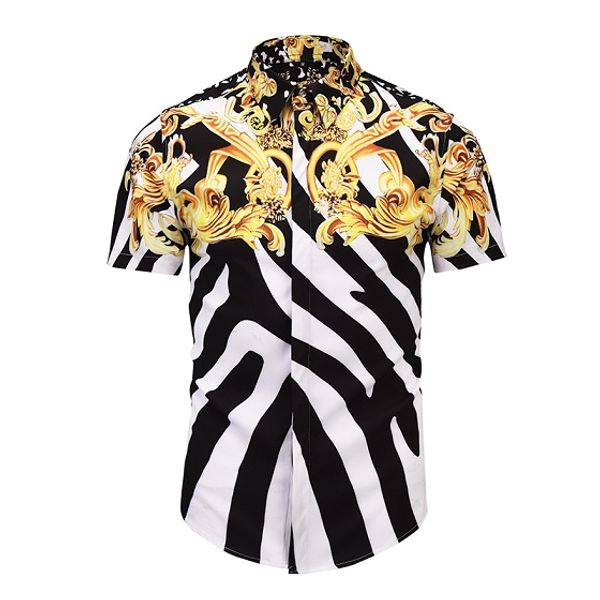 

2018 new luxury mens fashion casual shirt d6086 vintage designer 3d print slim fit short sleeve cotton lapel dress shirts, White;black