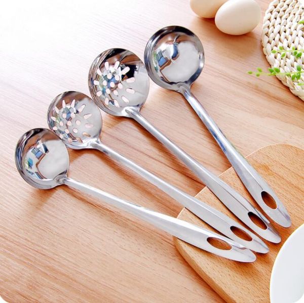 

hanging long-handled stainless steel colander spoon 2 pieces/lot multi-purpose pot soup spoon