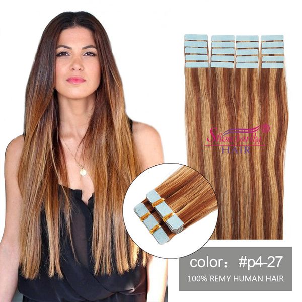 Balayage Tape In Human Hair Extensions Remy Peruvian Hair P4 27