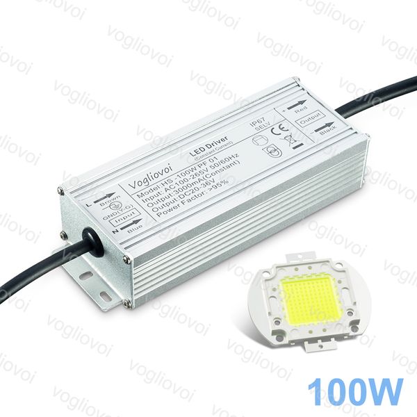 

led driver 100w full power ac110v ac220v waterproof aluminum silvery with warm white white 35mil led cob chip 11000lm 10pcs/lot dhl