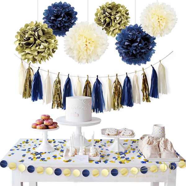 nicro set gold dark blue paper flower tassel garland confetti diy party graduation gender reveal decorative supplies set07 mermaid party supplies mexican paper flower garland