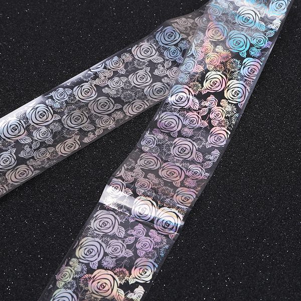 

1 roll holographic starry nail foil snowflake star rose lace flower holo laser foil paper nail art transfer sticker beauty, Black