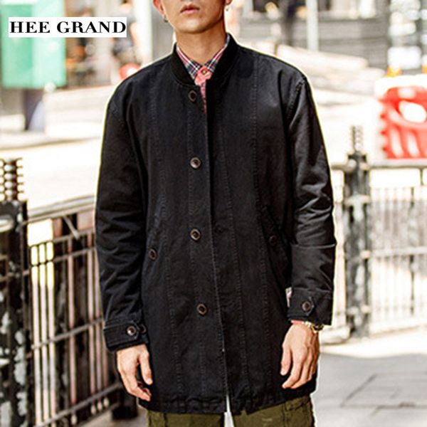 

hee grand 2018 new arrival pure cotton long thick men's windbreaker casual plus fashion men coat solid colors mwf370, Tan;black