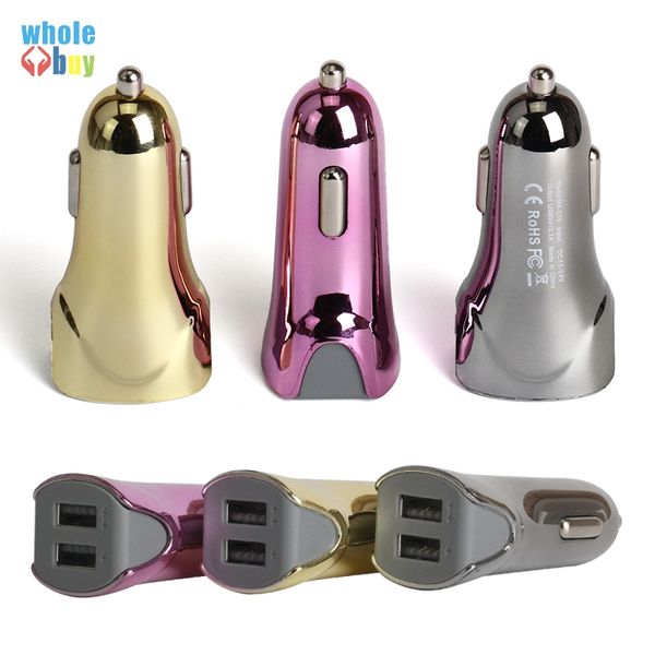 

factory out new electroplating gold plating shark style blink 5v 3.1a 2usb car charger adapter for iphone samsung huawei 300pcs/lot
