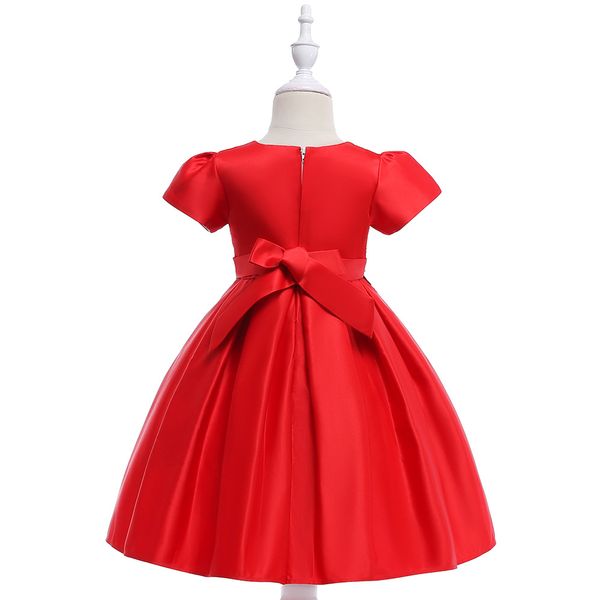 

new girls short sleeve dress flowers beaded princess dress big boy black lace belt wedding dress, Red;yellow