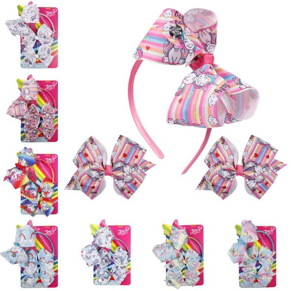 

JOJO 8 Styles Girl Unicorn Headbands Bow Hair Clips Boutique Printed Unicorn Handmade Ribbon Hairbands Hairpins Hair Accessories H982Q