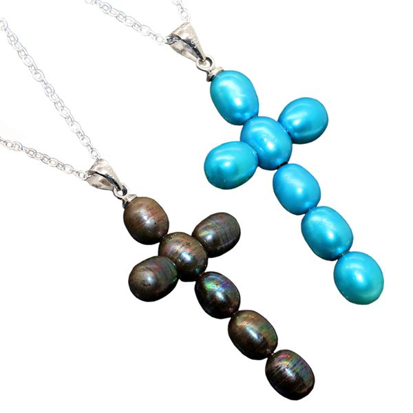 

fashion pearl pendant cross 7pcs pearl combination pendant, Bronze;silver