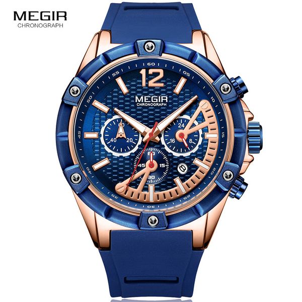 

men's sports army quartz wrist watches blue silicone strap chronograph luminous relogios masculinos clock waterproof mn2083-2n0, Slivery;brown