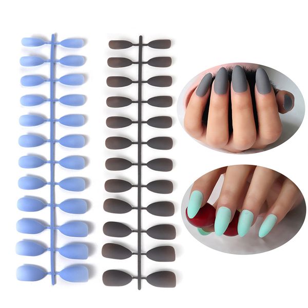 

24pcs/sheet diy matte false nails long tips patch pure color artificial chip french nails art extensions accessories tools, Red;gold