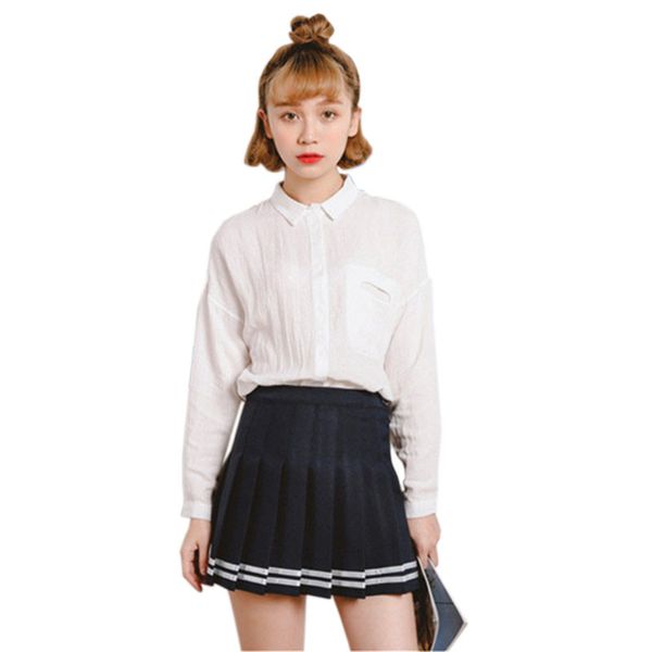 Etekler Damla Gemi Yüksek Bel Topu Pileli Etekler Harajuku Mori kızlar Stripe Aline Sailor Yaz Etek Cosplay Japon Okulu Üniforma