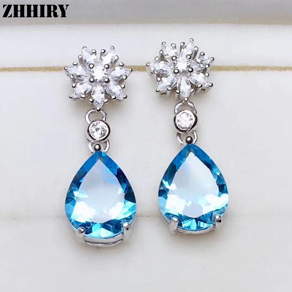 

zhhiry natural z drop earring genuine 925 sterling silver woman colored gemstone water drop earrings fine jewelry, Golden;silver