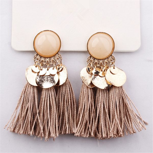 

bohemian sequins tassel earrings for women wedding party acrylic beads statement drop earrings long vintage fringing jewelry, Silver